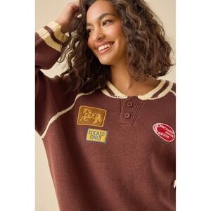 Altar'd State‎ Henley Sweater Cowboy Country Club Patch Knit Top Size Medium